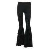 Y2K Gothic Black Lace Mesh Flared Pants Sexy Harajuku Aesthetic See Through Long Trousers Vintage Women Summer Pants Streetwear