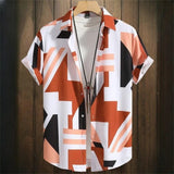 3D Printed Geometry Men's Shirts Color Block Graphics Fashion Button Short Sleeve Lapel Hawaiian Blouse shirts for men Summer