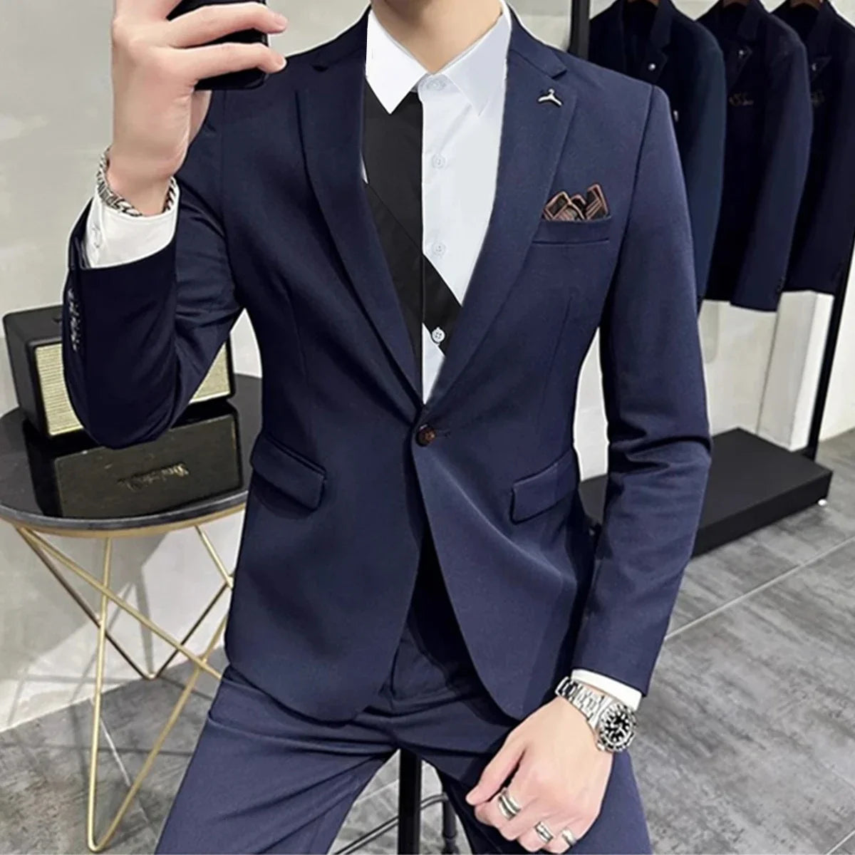 Men's Suit Jacket Vest Pants Fashion Boutique Plaid Casual Business Male Groom Wedding Tuxedo Dress 3 Pieces Set Blazers Coat