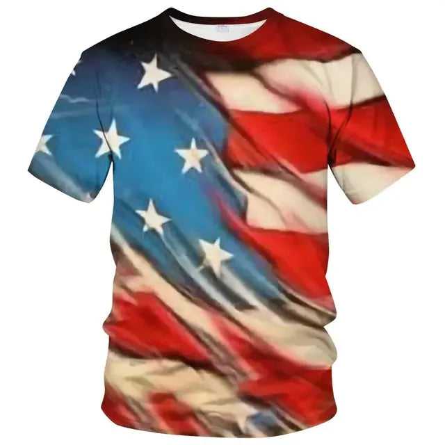 USA Flag & Coat of Arms Graphic Tee Summer Casual Streetwear Men's Fashion Loose T-shirts Boy Oversized Short Sleeve Tops