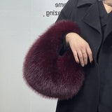 Luxury Soft Plush Half Moon Bag Faux Fur Fluffy Lady Handbags Female Winter Purse Party Clutch Bag Casual Tote Bag