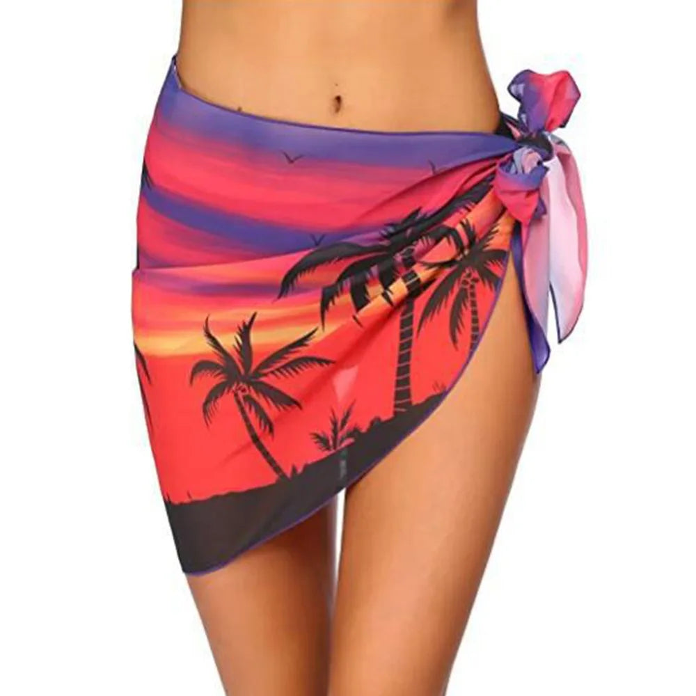 Summer Women Short Solid Sarong Swimsuit Coverups Beach Bikini Wrap Sheer Short Skirt Chiffon Skirt Scarf Swimwear Cover-ups