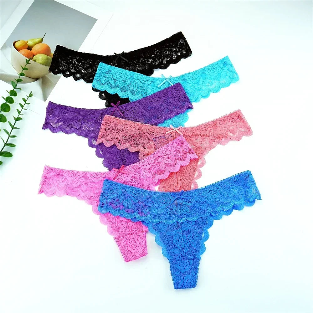 3PC Free Shipping Ladies Thong Sexy Low Waist Lace Panties Transparent G-string Underwear Hot Girl Erotic Panty