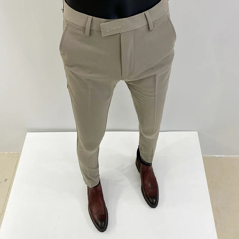 Men Suit Pants Formal Trousers Pantalone Hombre Stretch Slim Solid Color Casual Dress Full Length Pants Fashion New Men Clothing