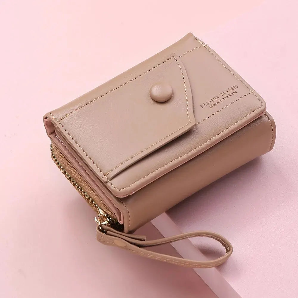 Four Seasons Women's Short Wallet Zipper Tower Buckle Zero Wallet Girl Student Handheld Bag Solid Color Simple Versatile Fashion