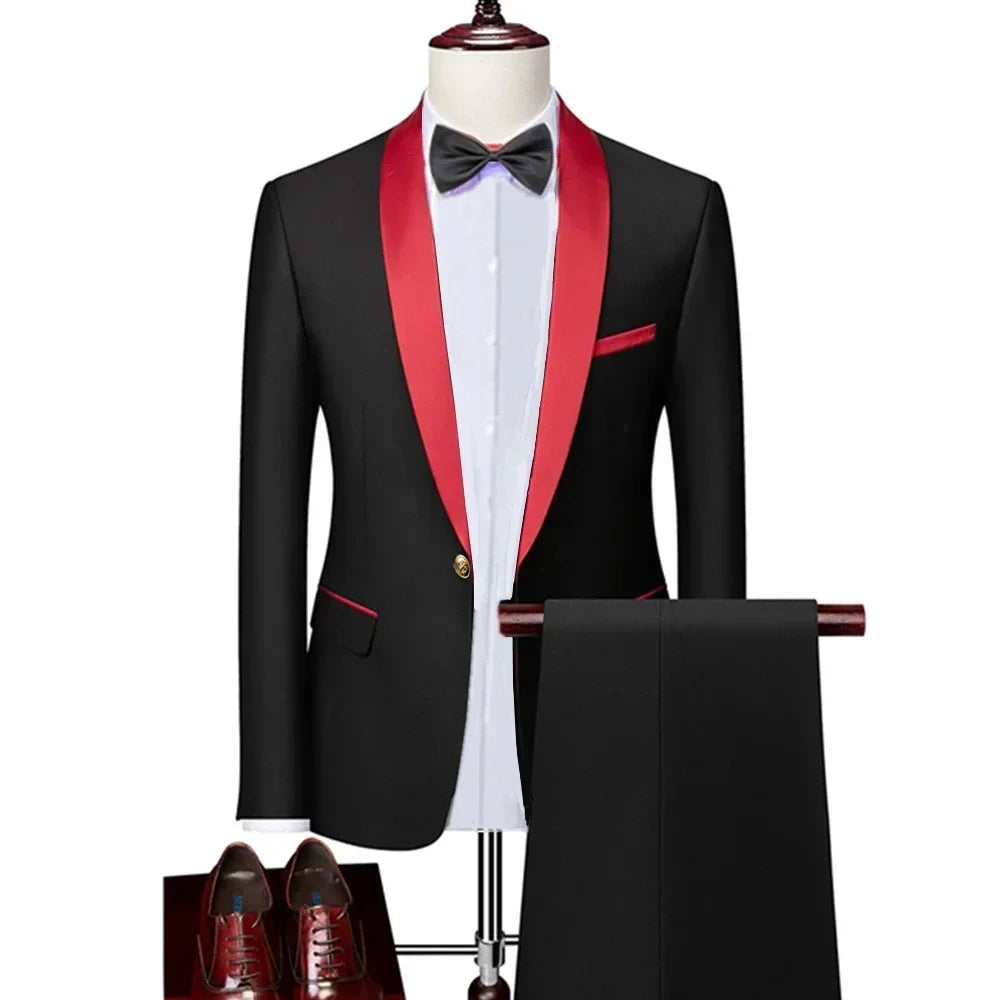 Men's Lapel Collar 3 Piece Suit Set Coat Vest Trousers / Business Groomsmen Groom Wedding Dress Blazer Jacket Pants Waistcoat