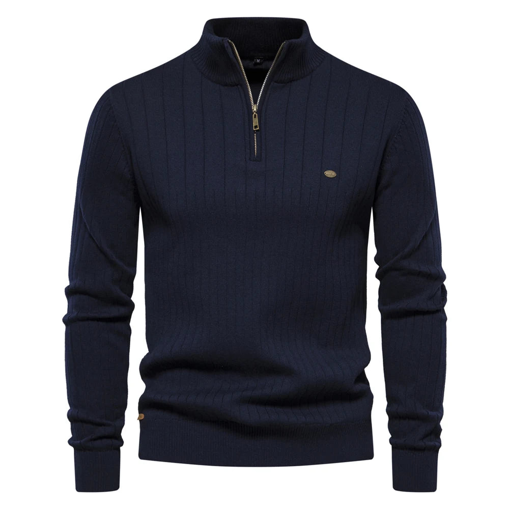 New Autumn Zipper Pullover Sweaters for Men High-Quality Warm Winter Stand Collar Cotton Knitted Sweater Men