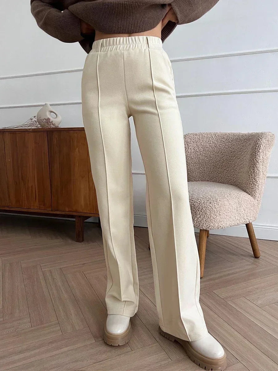 Women's Winter Pants Thick Warm Loose Classic Long Wide Leg Trousers Thermal Brown Beige Wool Long Pants for Women