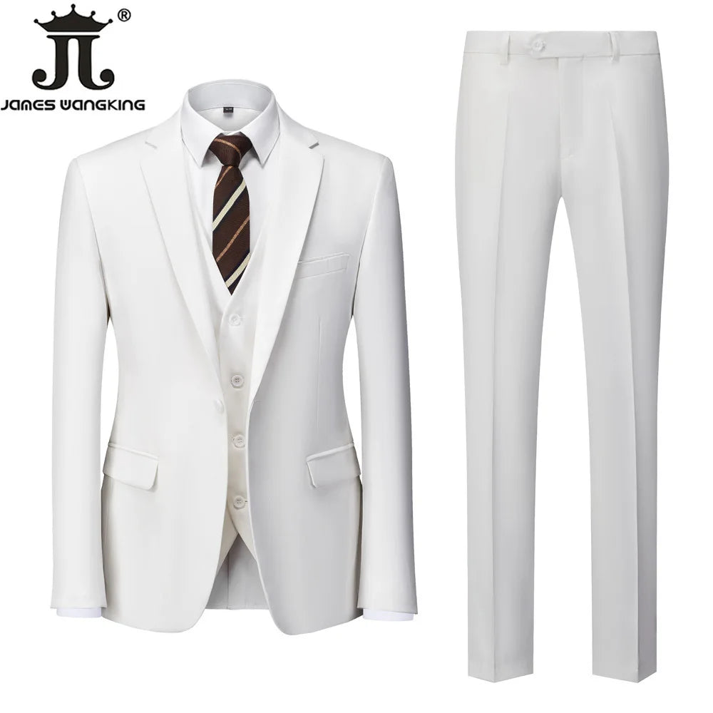 ( Jacket + Vest + Pants ) Boutique Solid Color Men's Official Business Suit Bride's Wedding Dress Party Male Suit