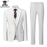 ( Jacket + Vest + Pants ) Boutique Solid Color Men's Official Business Suit Bride's Wedding Dress Party Male Suit