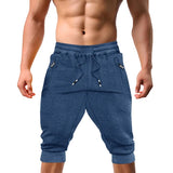 Casual Shorts 3/4 Jogger Capri Pants Men's Breathable Below Knee Outdoor Sports Gym Fitness Shorts with Zipper Pockets