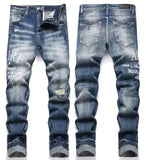 High Street Stretch Embroidery Men’s Jeans Ripped Streetwear Jeans Punk Style Pants for Man Slim Fashion Small Feet Men's Jeans