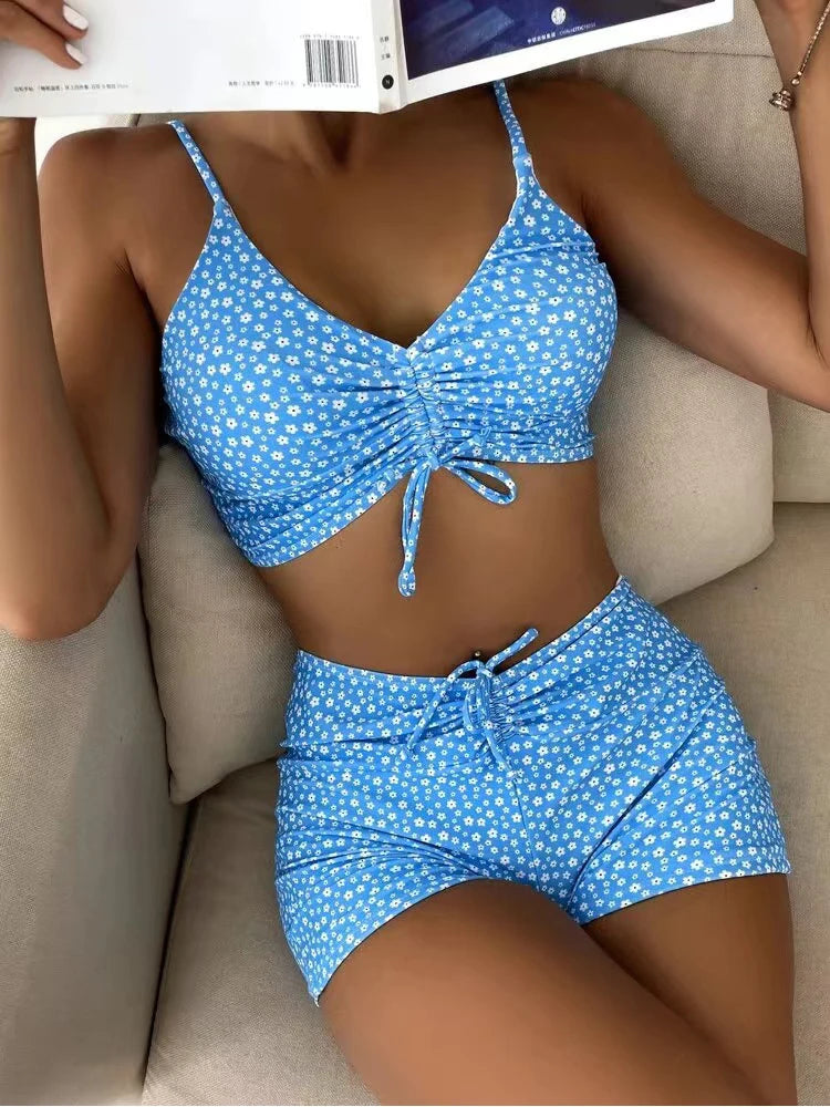 High Waist Bikini Swimsuit Women Push Up Bikini Floral Swimsuit Print Bikini boxers Swimwear Swim Trunks Bathing Suit