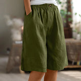 Cotton Linen Shorts Women Summer New Solid Vintage Elastic Waist Wide Leg Pants Casual Loose Five Point Shorts Women Clothing