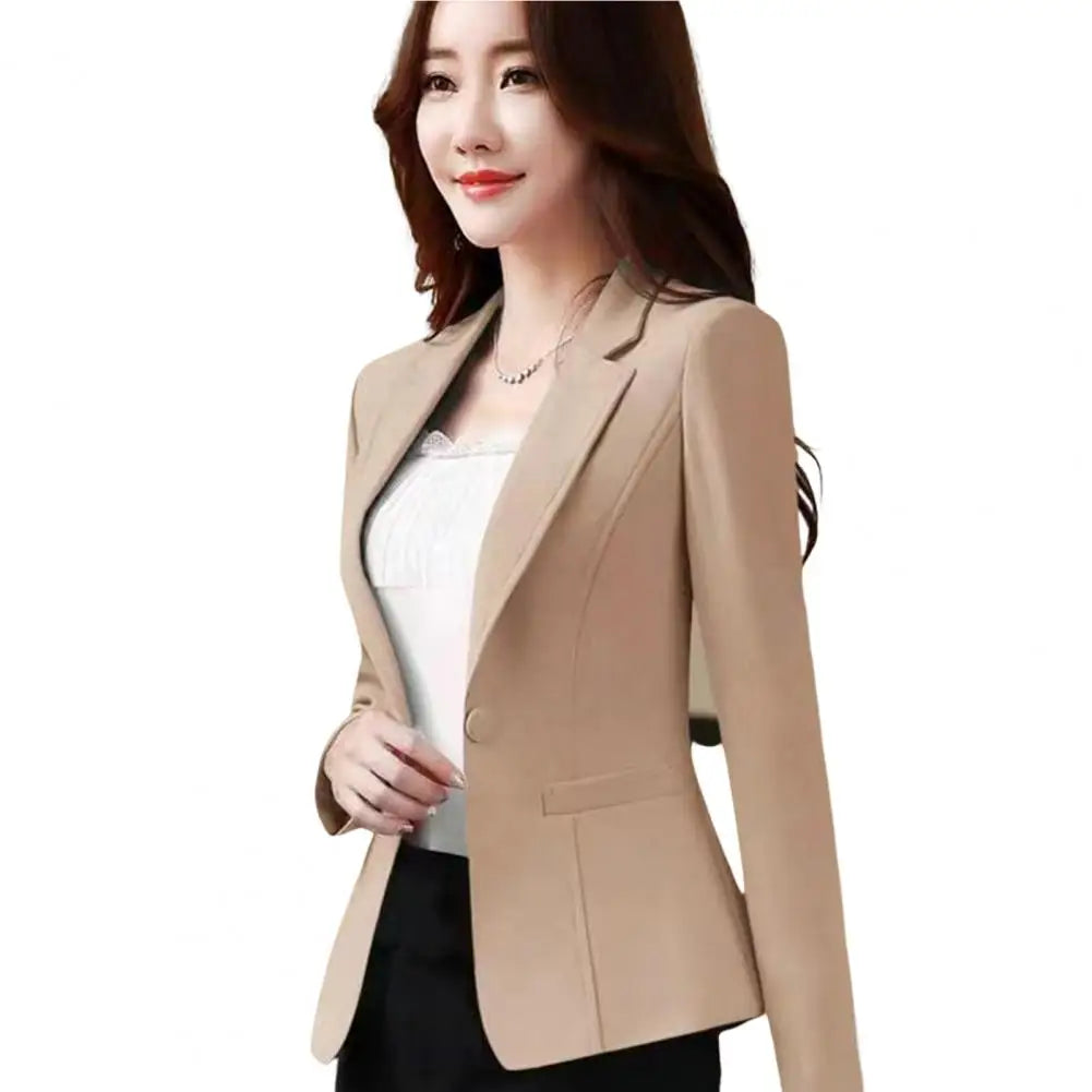 Solid Color Thin Blazer Women New Long Sleeve Spring And Summer Slim Short Suit Jacket One Buckle Blousers White