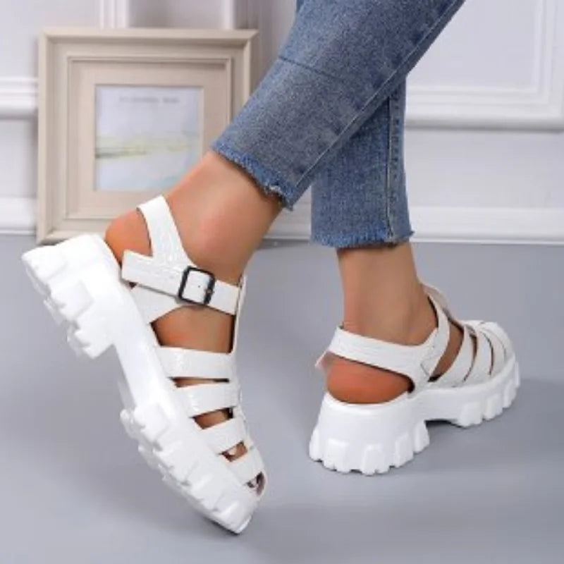 New Thick Sole Sandals Women Wrap Toe Hollow Outs Roman Sandalias Women Casual Beach Shoes Summer Platform Sandals Woman