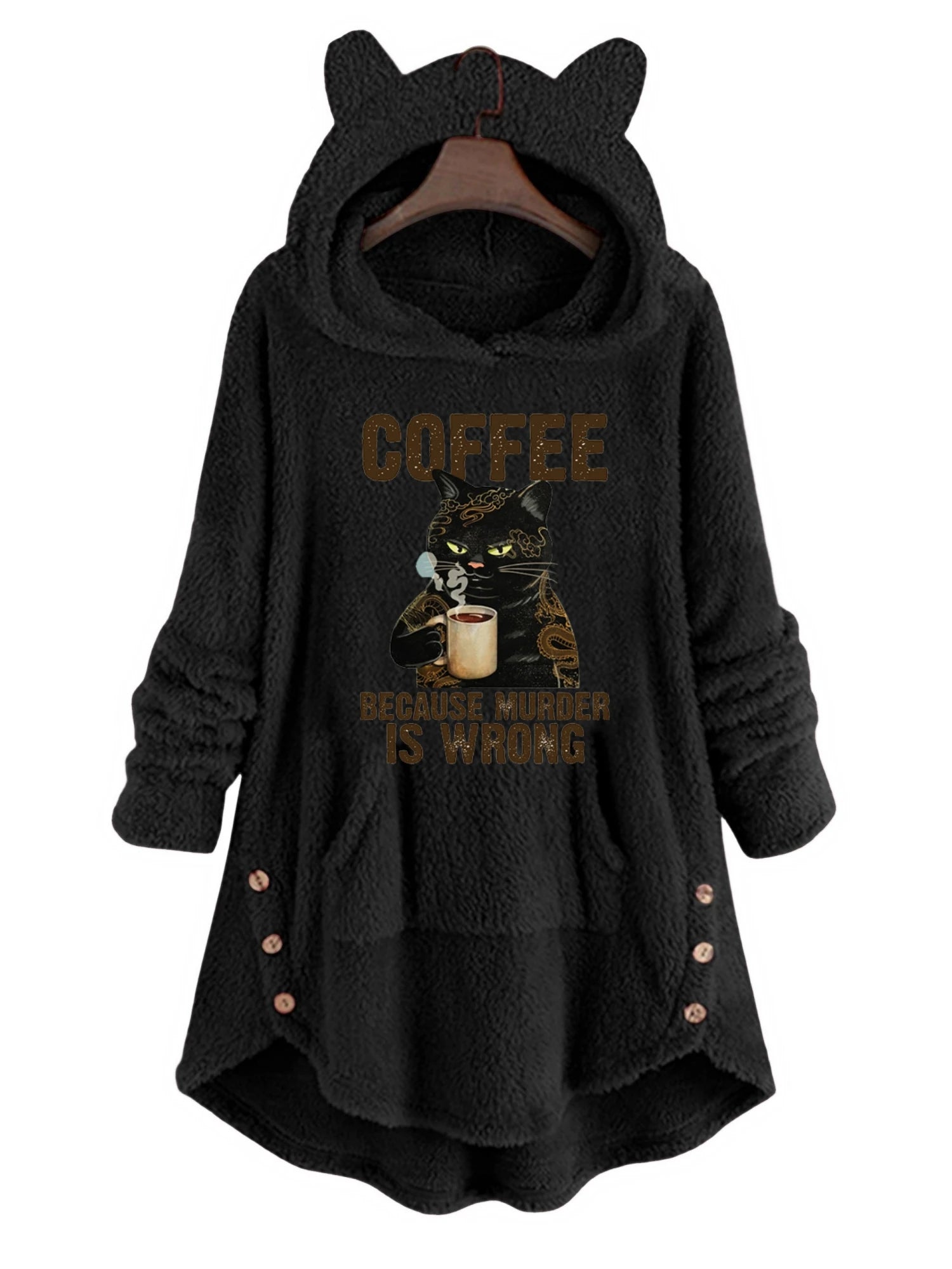 Autumn and Winter Plush Letter Cartoon Print Cat Ears Long-Sleeved Pullover Hooded Loose Casual Street Sweatshirt Women's Warm Top