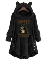 Autumn and Winter Plush Letter Cartoon Print Cat Ears Long-Sleeved Pullover Hooded Loose Casual Street Sweatshirt Women's Warm Top