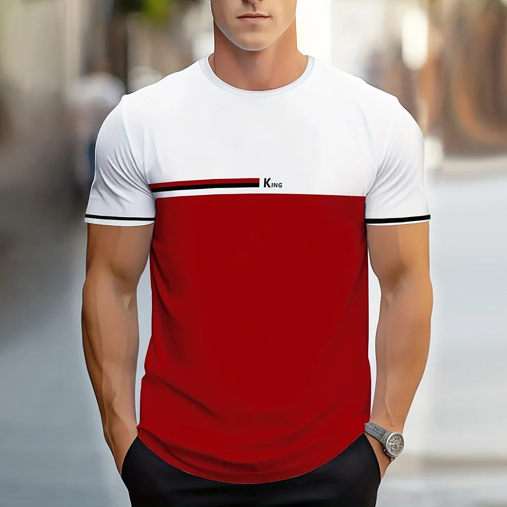 Men's Crew Neck T-shirt Summer Street Men's 3D Stripe Letter Print Short-sleeved Tees Casual Daily Male T-Shirts Clothing