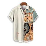 Fashion Men's Clothing Cool Samurai Cat Tops Summer New Men's Clothing Casual Short-Sleeved Anime Loose Blouse Hawaiian Shirts