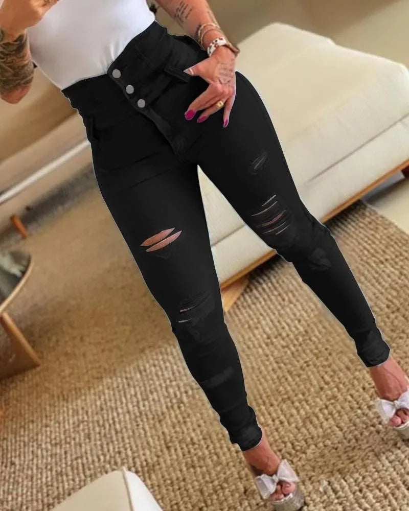 Pencil Pants Jeans Women Pencil Pants Bodycon High Waist Casual Long Pant Sheath Denim Trousers Tie Y2k Trouser Spring