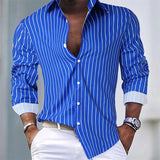 hot-selling men's shirt striped shirt outdoor shopping daily casual buttons super large sizes comfortable fabric