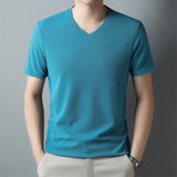 Men's Waffle V Neck Short Sleeve T-Shirt Summer Comfortable Breathable Fashion Top in Solid Colors