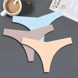 FINETOO 3PCS Women Ice Silk Seamless Underpants Panties Sexy V-Waist Sport Thongs Low Rise 10 Soild Colours Breathable G-string