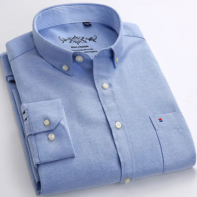 New Oxford woven men's shirt long sleeve striped fashion print casual business social breathable no-iron buckle collar