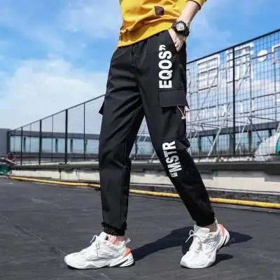 Men's Cargo Pants Casual Hip Hop Hit Color Multiple Pockets Trousers Streetwear Ribbons Techwear Sweatpants