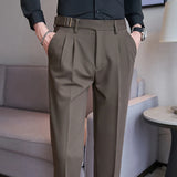 QJ CINGA New Grey Men's Woolen Pants, Autumn/Winter Thick Trousers Men, Slim Business Pantalones Hombre Fashion Slacks