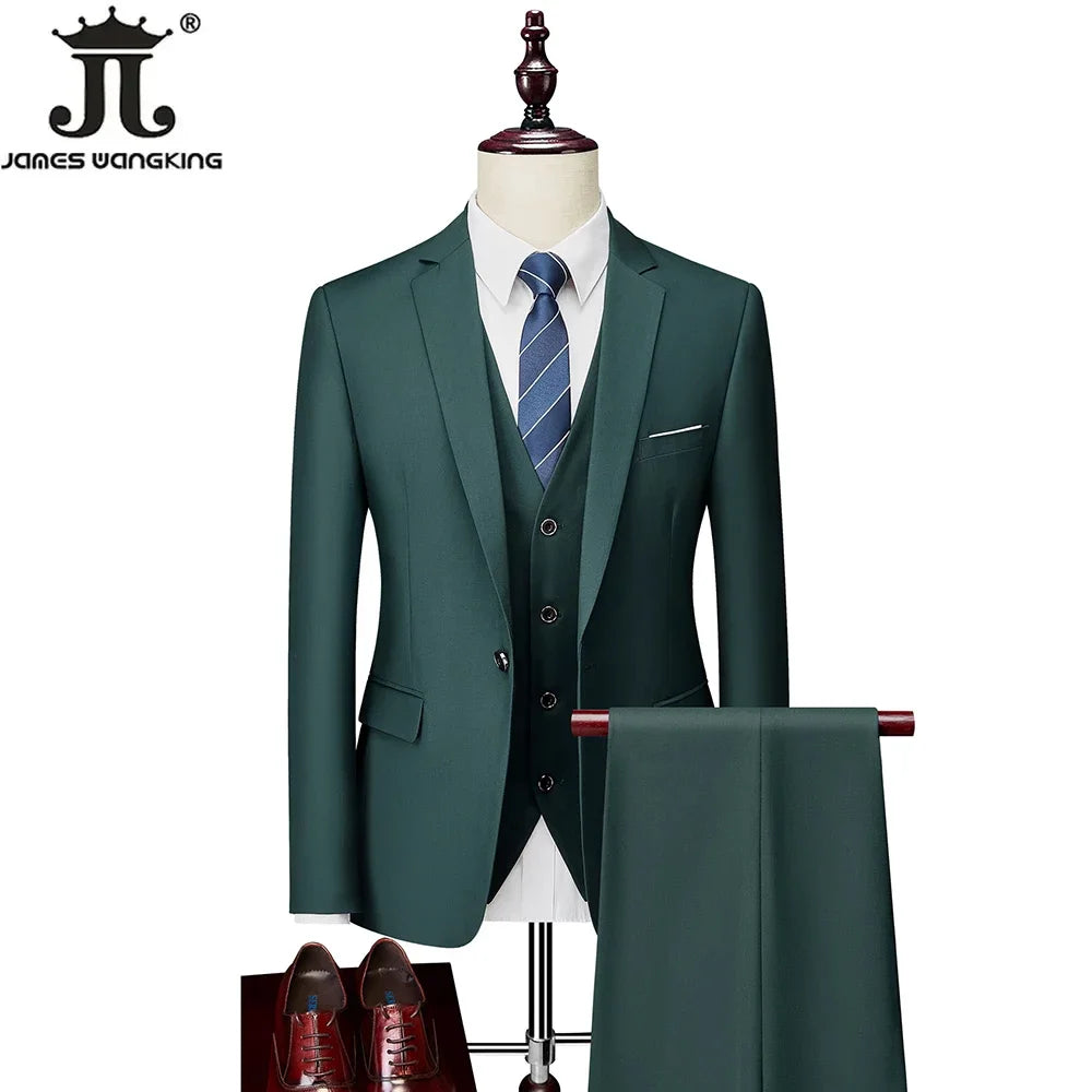 ( Jacket+Vest+Pants ) Formal Business Office Men's Suits Groom Wedding Dress Party Dress Solid colour Suit