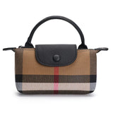 Checkered pattern single shoulder crossbody women's bag, canvas with cowhide mini bag, mobile phone bag