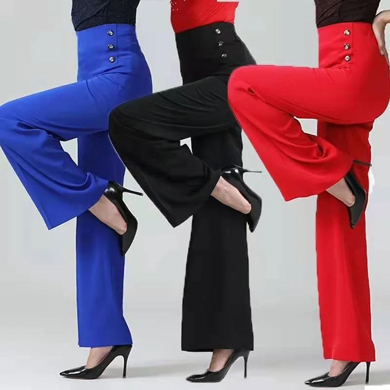 Spring and Summer Dance Pants Latin Dance Drape Thin High Waist Pants National Standard Dance Zipper Wide-leg Pants Square Dance