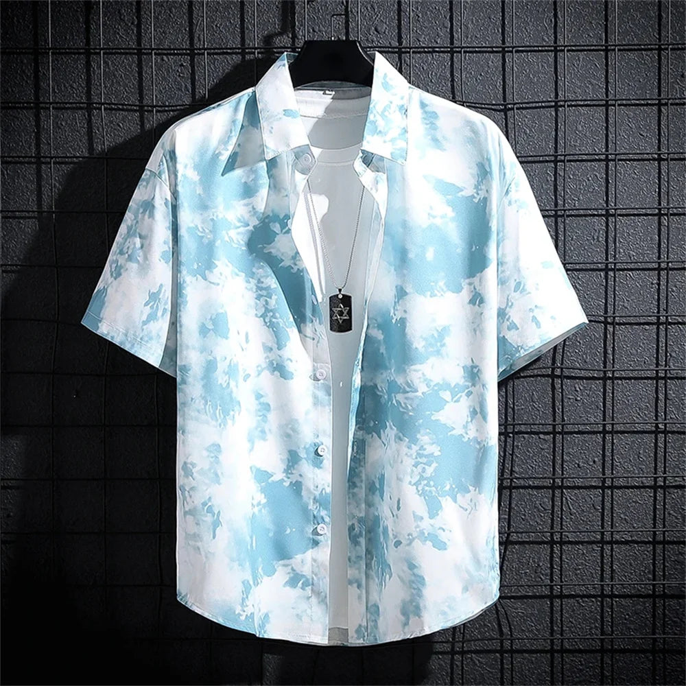 Hawaii Men's Summer Short Sleeve Printed Shirt Thin Beach Shirt Men's High Neck Polo Shirt Men's Casual Top Slim Fashion Clothes