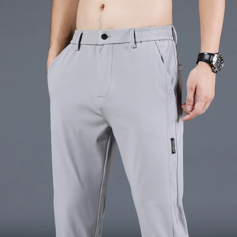 Summer New Thin Ice Silk Stretch Men's Pants Casual Elastic Waist Smooth Trouser Pants Male Brand Clothing 5 Colour