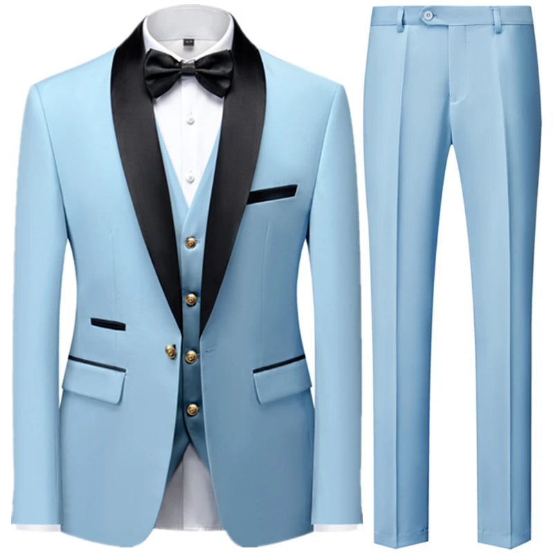 New Costume Clothing Luxury Party Stage Men's Suit Groomsmen Regular Fit Tuxedo 3 Peice Set Jacket+Trousers+Vest Blazers Pants