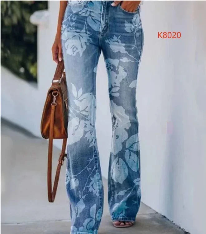 New Cross-Border Style Independent Station Denim Thin Jeans Women's Plus Size Printing European And American Trend