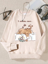 The Cat That Always Wants To Sleep Pattern Printed Hooded Women Simple Warm Autumn Sweatshirt Street Casual Unisex Pullovers