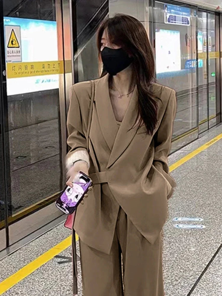 Korean Suit Set Women Version Temperament Professional Set Loose Relaxed British Style Suit Two Piece Set New Woman Clother