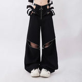 American Individualized Spicy Girl Hollow Out Workwear Pants for Women Fashion Zipper Two Wear Design Casual Versatile Trousers