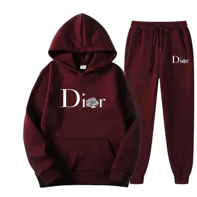 Tracksuit 2 Pieces Sets Hooded Sweatshirt +Drawstring Pants Male Hoodies Running Sportswear Women Autumn Sportswear