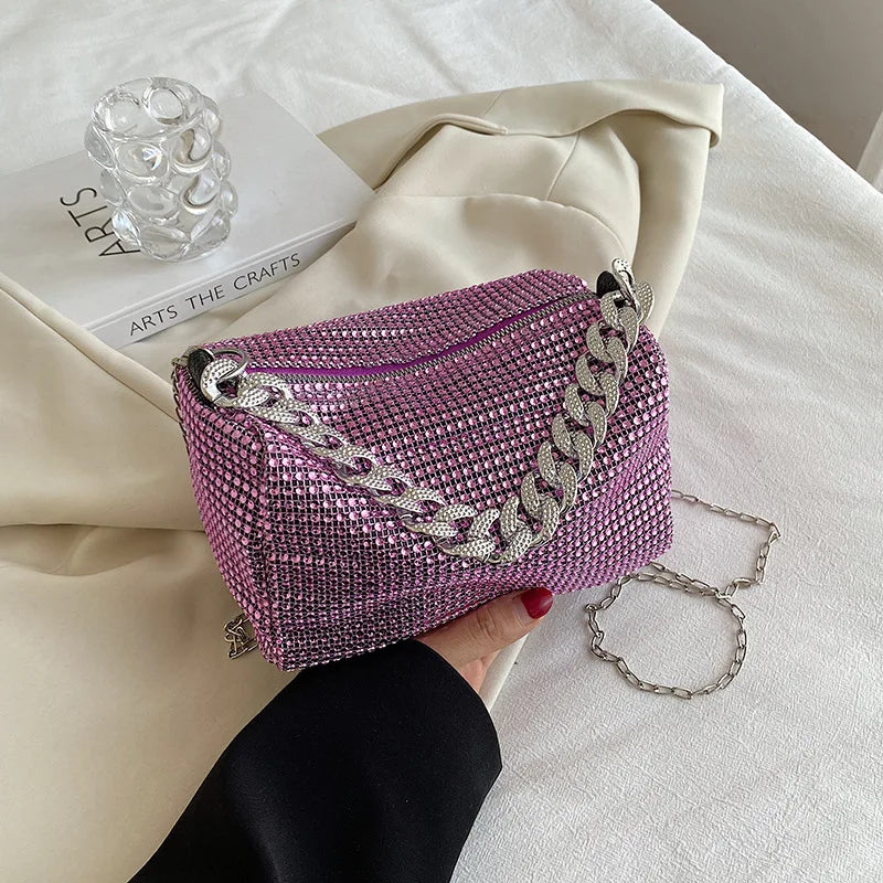 Fashion Glitter Rhinestone Evening Bag Women Trend Luxury Shiny Handbag Female Nightclub Carnival Party Crossbody Underarm Bag