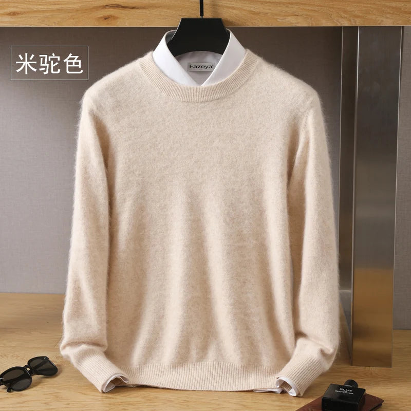 Men's 100% Pure Mink Cashmere Sweater O-Neck Pullovers Knit Sweater Autumn and Winter New Long Sleeve High-End Jumpers Mink Tops