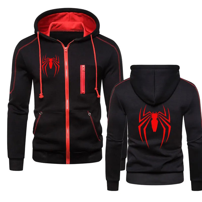 New Men's Hoodie Street Fashion Spider Print Zippe Sweatshirt Fleece Ladies Casual Funny Loose Hoodie spiderman Men's clothing