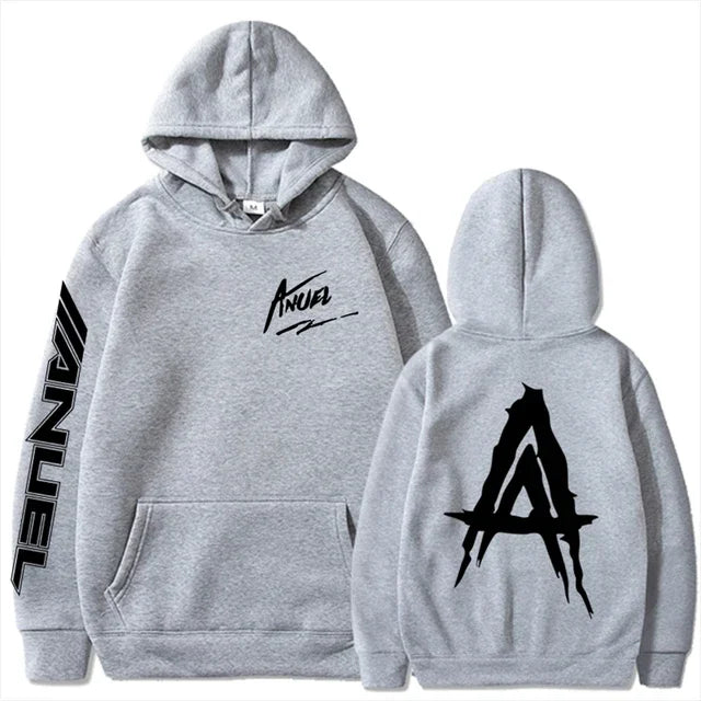 Autumn Fleece Men's Hoodies Anuel AA Real Hasta La Muerte Print Sweatshirts Streetwear Rapper Loose Pullover Casual Hooded Tops