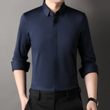 High end Mulberry Silk Dress Shirts Business Men Wrinkle Resistant Button Invisible Elastic Tops Luxurious Male Quality Clothing