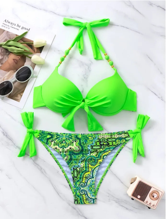 Sexy Push-Up Bikini Women Swimsuit Two Piece Swimwear Female Thong Bikinis Set Swimming for Bathing Suits Brazilian Biquini