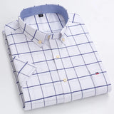 100% Cotton Men Oxford Shirt Short Sleeve Summer Plaid Striped Male Clothes Business Regular Fit Dress Shirt Oversized