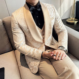 Spring New Men's (suit + Vest + Trousers) British Style Business Casual Three-piece High-density Jacquard Wedding Dress